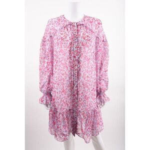 Saloni Womens Pixie Silk Dress Sz 10 Pastel Porcelain Pink Floral Long sleeve